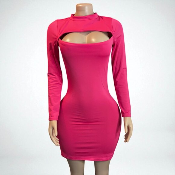 Solid Pink Cut Out Mini Dress - Picture 5 of 7